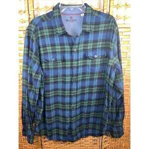 Woolrich Blue and Green Plaid Flannel Long SleeveButton Up Shirt 2XL 100% Cotton